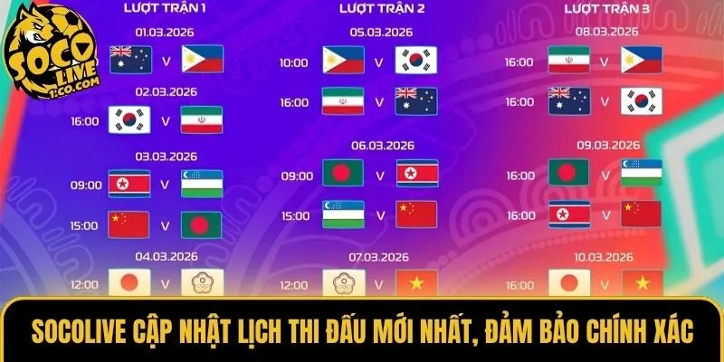 Socolive cập nhật lịch thi đấu mới nhất, đảm bảo chính xác